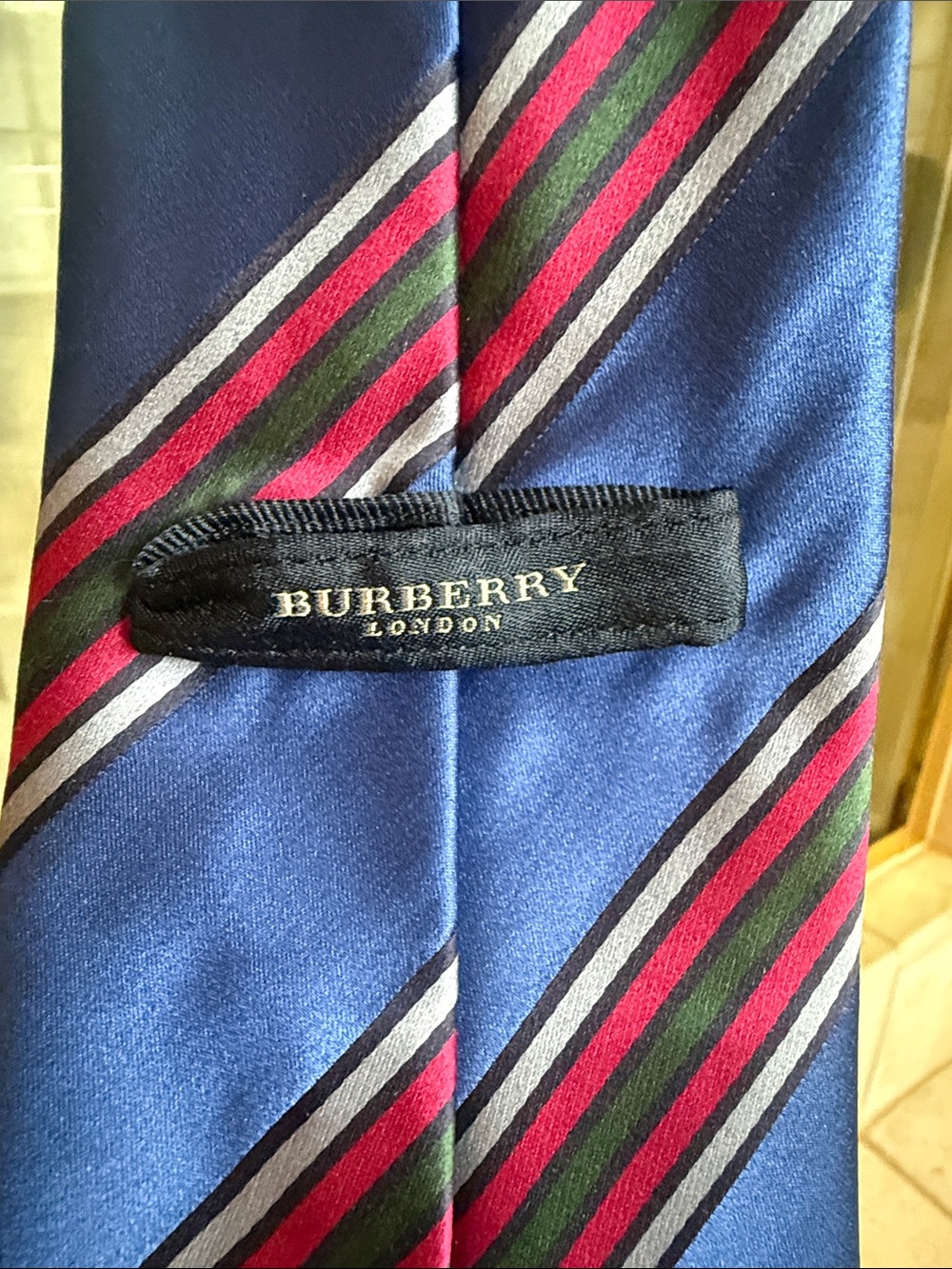 Burberry Blue Tie with Red and Green Diagonal Stripes - Picture 3 of 4